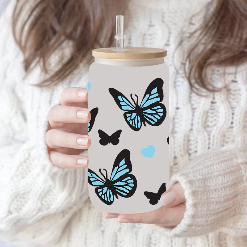 Beautiful Flower Butterfly UV DTF Cups Wrap Sticker DIY Label Transfer Sticker Waterproof Print D7322