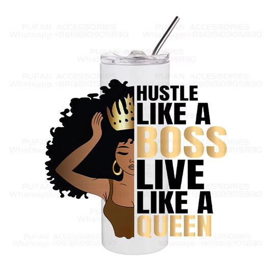 Afro Design Adhesive Sticker 20Oz UV DTF Wraps Black Girl Ahesivo 3D Pegatinas for Tumbler Cups