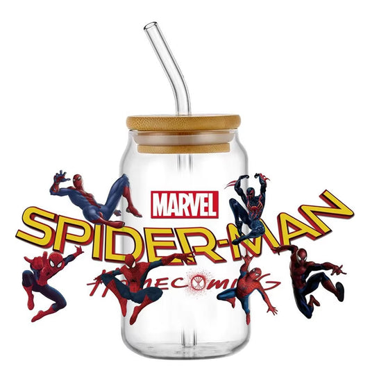 Spider Hero UV DTF Sticker for 16Oz Glass Cup Can Wrap Transfer Decal Sticker Custom Labels DIY Logo Party Gift